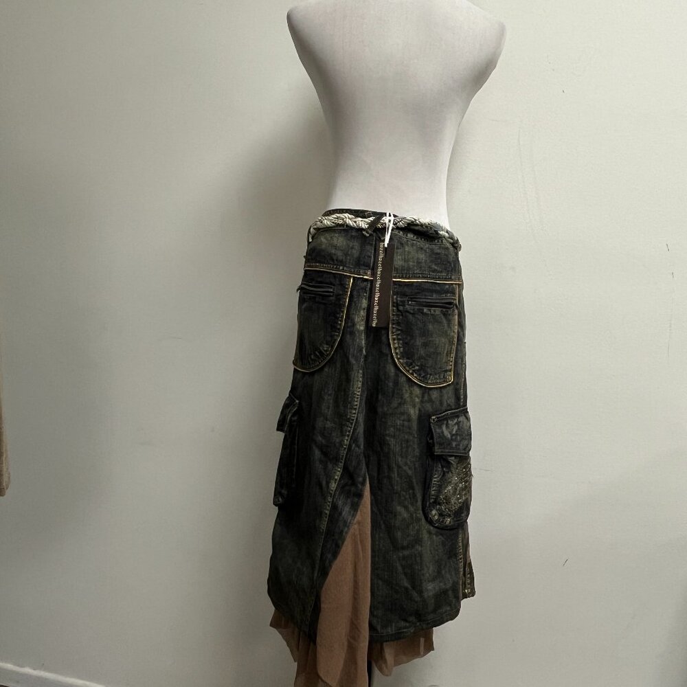 Hazel blue denim sequin embroidered midi zip fly lined skirt S ANTRHOPOLOGIE NWT - Picture 6 of 12